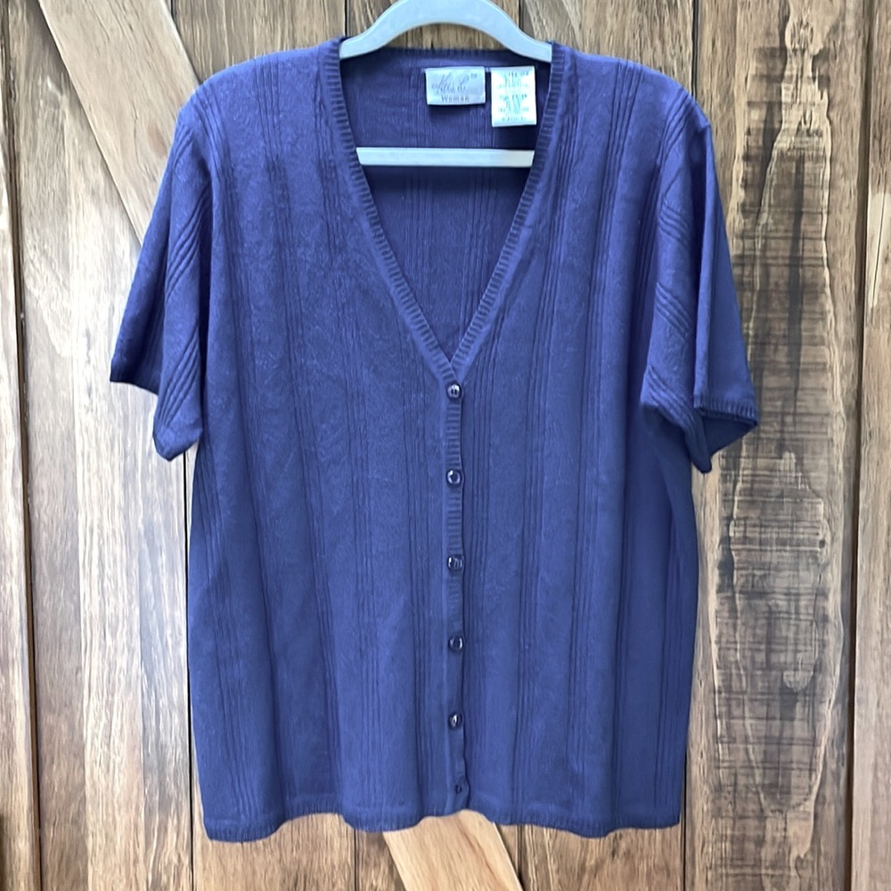 Short sleeve navy cardigan by Kathy Lee women size 14 W/16 W